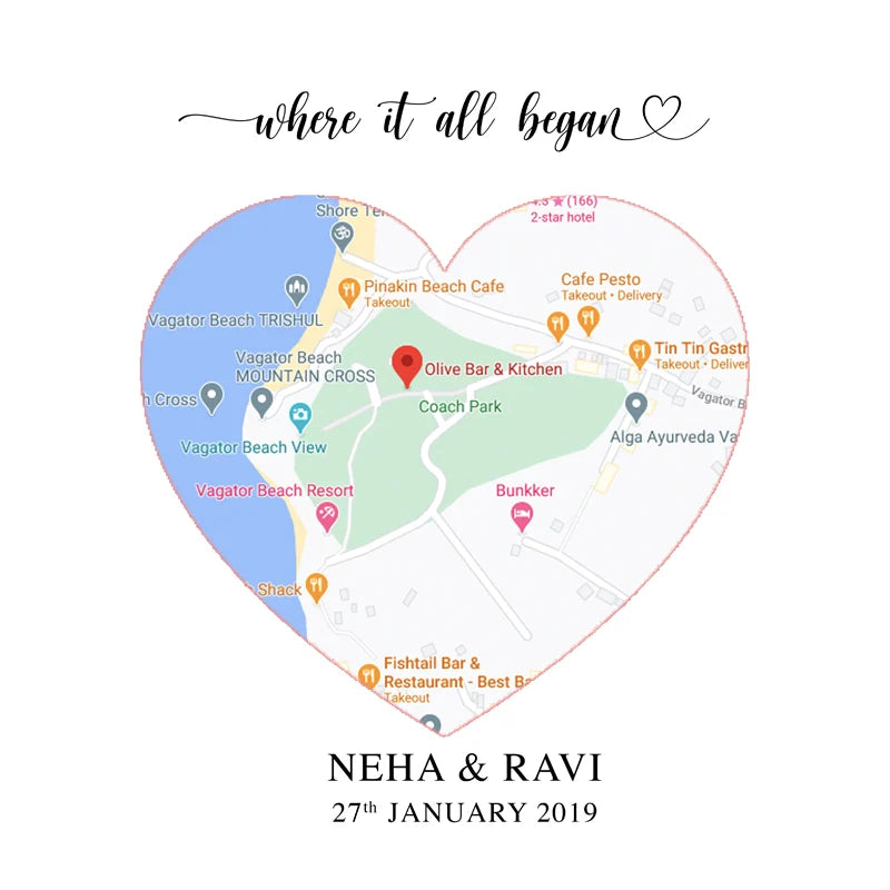 Where It All Began Frame – A5 Couple Map (Heart)