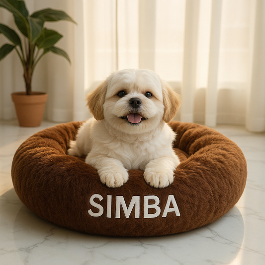 Donut Bed for Small Dogs & Cats | Ultra-Soft Brown Faux Fur