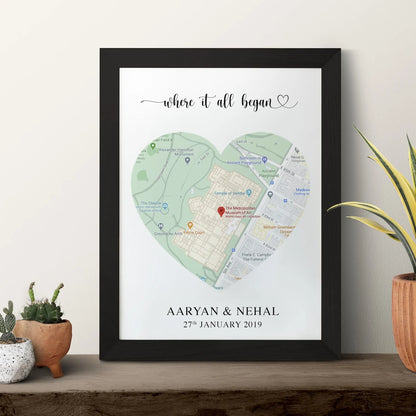 Where It All Began Frame – A5 Couple Map (Heart)